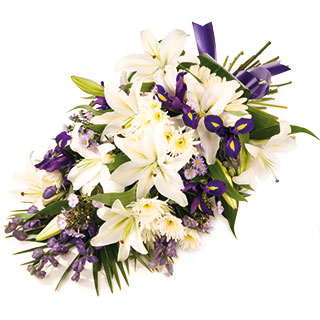 Blue and White  Tied Funeral Sheaf of Flowers