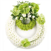Double White and Lime Funeral Wreath